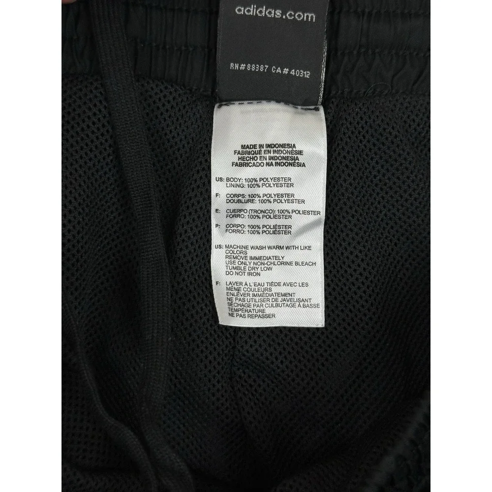 Adidas Black Track Pants Red Stripe Mens Sz L Baggy Mesh Lined Y2K Ankle Zip
